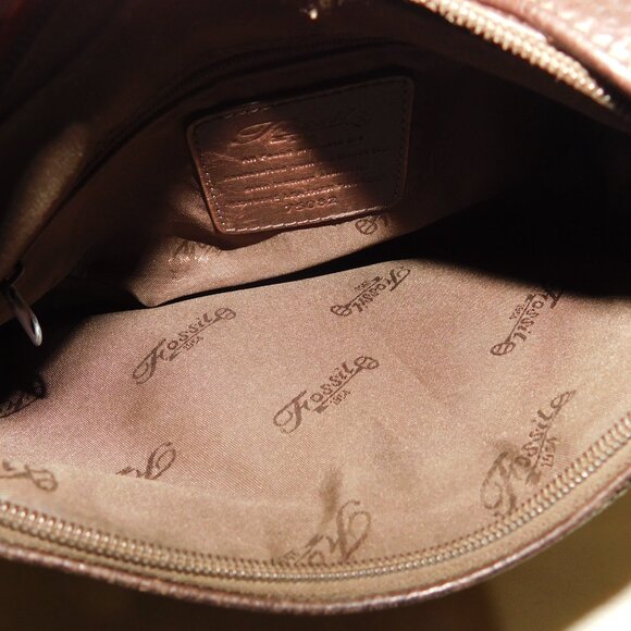 Fossil Brown Leather Handbag Shoulder Bag Purse - Picture 9 of 11